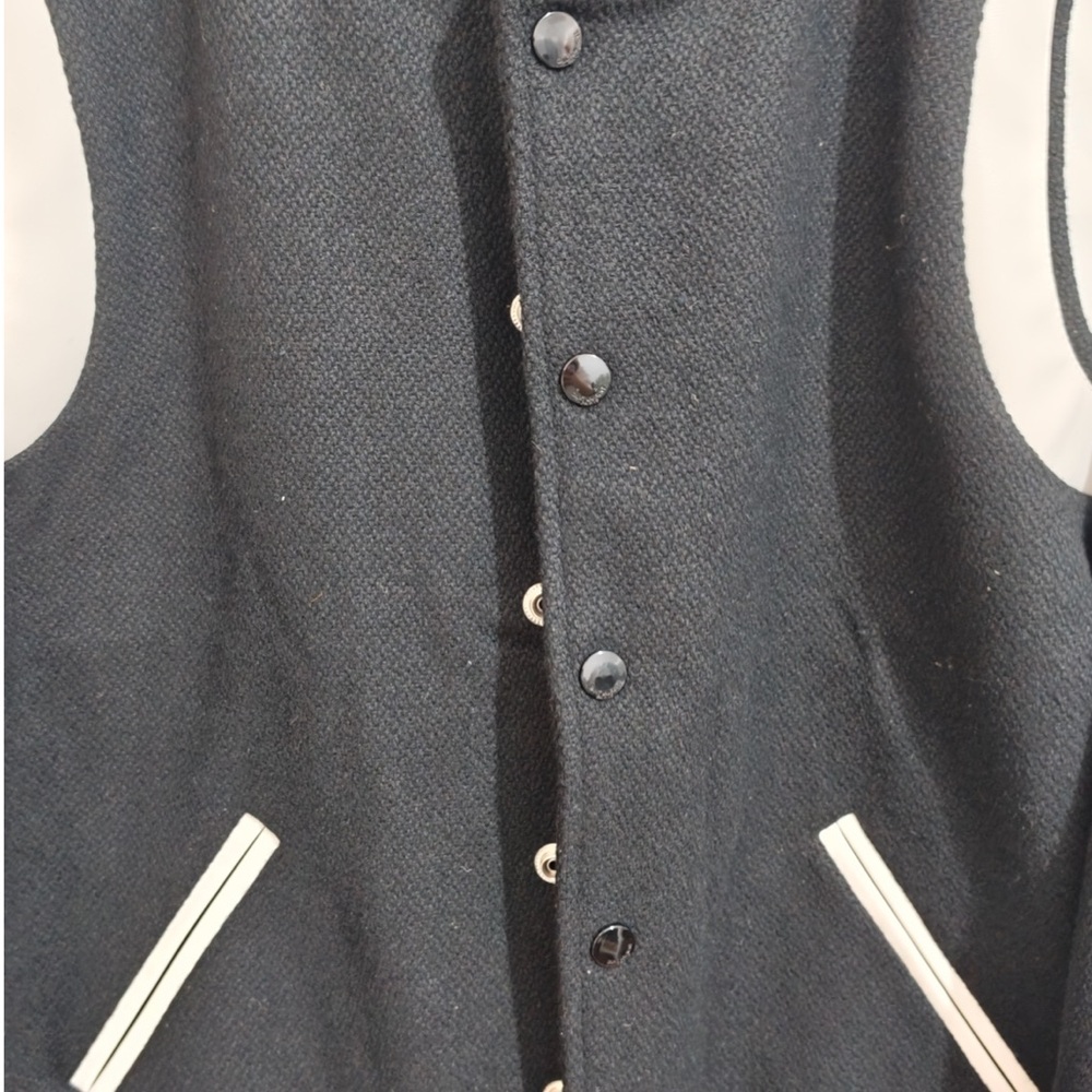 Yves Saint Laurent Black and White Striped Trim Varsity Bomber Jacket - Picture 12 of 13